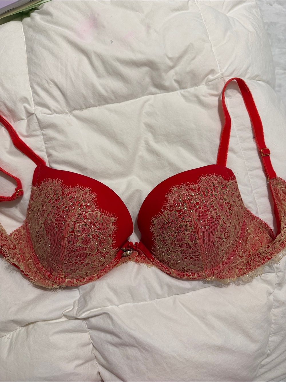 Victoria's Secret Red Push-Up Bra with Gold Lace